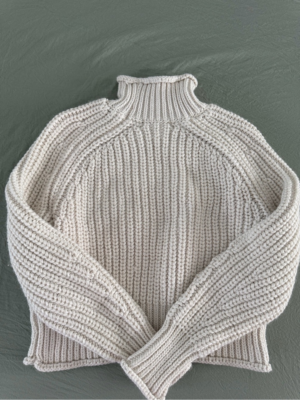 Neutral Cream Ribbed Turtleneck Sweater